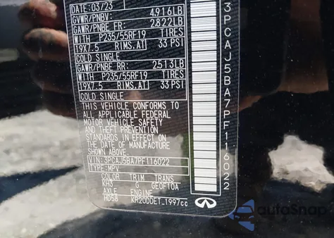 2023 Infiniti Qx50 Luxe из США, поврежденный, VIN 3PCAJ5BA7PF116022